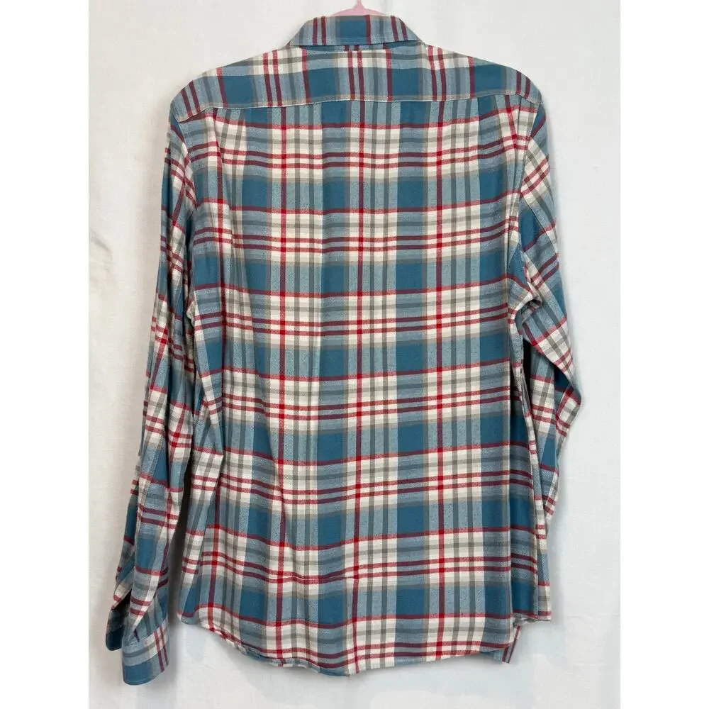 J.Crew Flannel Slim Fit Men Medium Blue Red Plaid 100% Cotton Shirt Style 92937